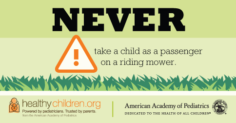 Never take a child as a passenger on lawn mower - image