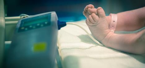 Newborn infant in hospital.