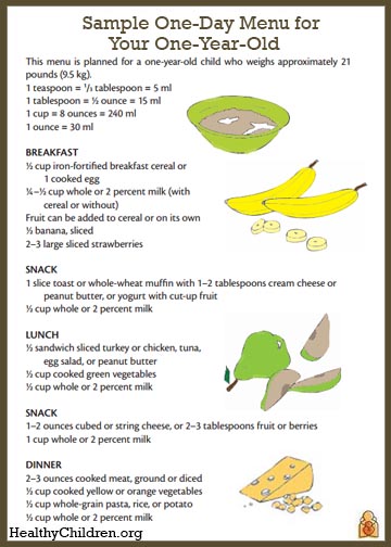 Sample Menu for a One-Year-Old 